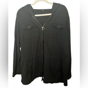 Talbots 1X Black Hooded Long Sleeve Chest Pockets Button/Zip Wool Blend Shacket
